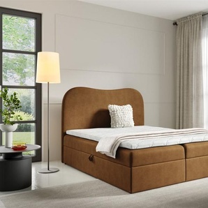 Boxspringbett Schlafzimmerbett DARLIN PREMIUM 200x220cm Stoff Gerra Goldbraun