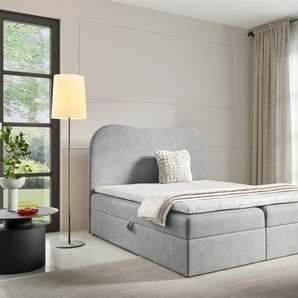 Boxspringbett Schlafzimmerbett DARLIN PREMIUM 200x220cm Stoff Gerra Hellgrau