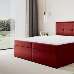 Boxspringbett Schlafzimmerbett DEGNA 160x220cm Stoff Gerra Bordeauxrot