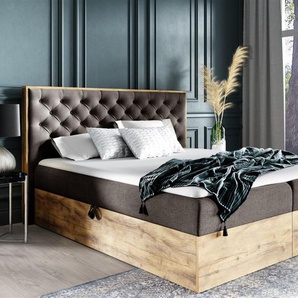 Boxspringbett Schlafzimmerbett DIONA 200x220cm Stoff Braun inkl. Bettkasten