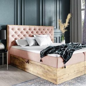 Boxspringbett Schlafzimmerbett DIONA 200x220cm Stoff Rose inkl. Bettkasten