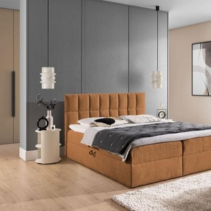 Boxspringbett Schlafzimmerbett DOMINGA 140x220cm Stoff Coral Cognac
