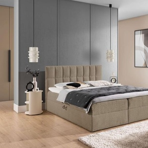Boxspringbett Schlafzimmerbett DOMINGA PREMIUM 120x220cm Stoff Coral Dunkelbeige