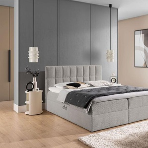 Boxspringbett Schlafzimmerbett DOMINGA PREMIUM 140x220cm Stoff Coral Grau