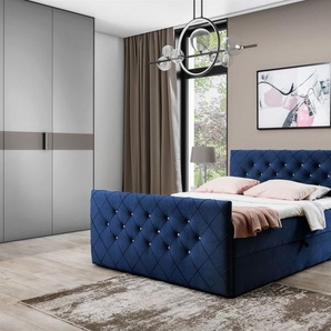 Boxspringbett Schlafzimmerbett EIVOR 180x200cm Dunkelblau inkl.Bettkasten