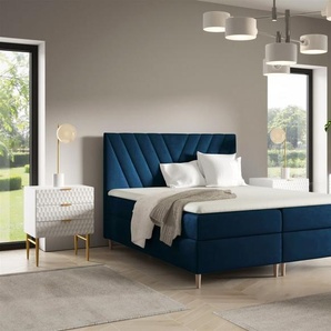 Boxspringbett Schlafzimmerbett ESPEN 140x200cm in Stoff Fresh Dunkelblau