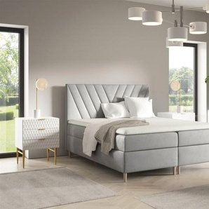 Boxspringbett Schlafzimmerbett ESPEN 180x200cm in Stoff Fresh Hellgrau