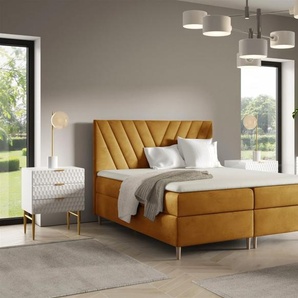 Boxspringbett Schlafzimmerbett ESPEN PREMIUM 140x200cm Stoff Fresh Senfgelb