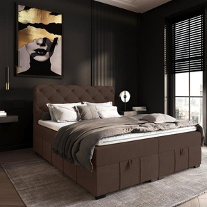 Boxspringbett Schlafzimmerbett GISEL 160x200cm Stoff Salvador Schokobraun