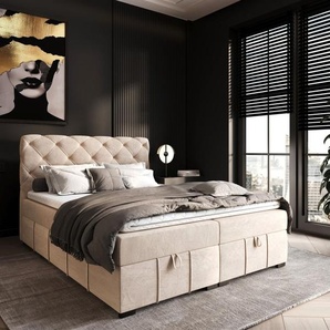 Boxspringbett Schlafzimmerbett GISEL 180x200cm Stoff Salvador Creme
