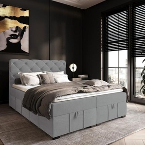 Boxspringbett Schlafzimmerbett GISEL 180x200cm Stoff Salvador Hellgrau