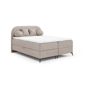 Boxspringbett Schlafzimmerbett GORGIA 180x200cm Stoff Jasmin Hellbeige