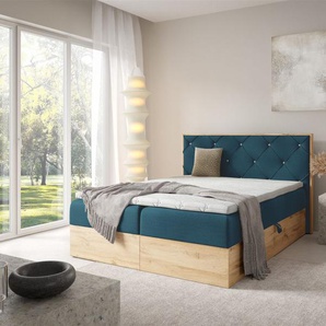 Boxspringbett Schlafzimmerbett HELIOS 160x200cm in Stoff Rouge Dunkelblau