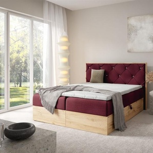 Boxspringbett Schlafzimmerbett HELIOS 160x220cm in Stoff Rouge Bordeauxrot