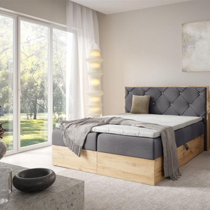 Boxspringbett Schlafzimmerbett HELIOS 160x220cm in Stoff Rouge Grau