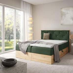 Boxspringbett Schlafzimmerbett HELIOS 180x200cm in Stoff Rouge Dunkelgrün