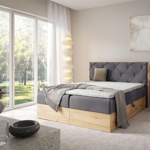 Boxspringbett Schlafzimmerbett HELIOS PREMIUM 180x200cm in Stoff Rouge Grau