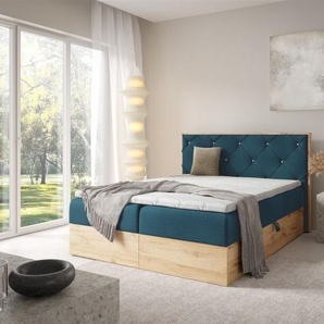 Boxspringbett Schlafzimmerbett HELIOS PREMIUM 200x220cm in Stoff Rouge Dunkelblau