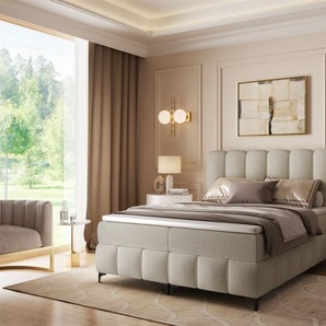 Boxspringbett Schlafzimmerbett ISABEL 160x200cm in Stoff Prime Beige