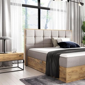 Boxspringbett Schlafzimmerbett KALYPSO 120x200cm Stoff Beige inkl. Bettkasten