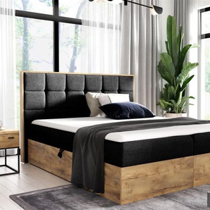 Boxspringbett Schlafzimmerbett KALYPSO 140x200cm Stoff Schwarz inkl. Bettkasten