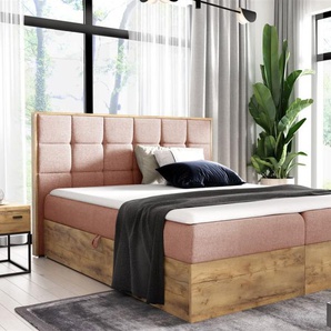 Boxspringbett Schlafzimmerbett KALYPSO 160x220cm Stoff Rose inkl. Bettkasten