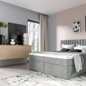 Boxspringbett Schlafzimmerbett LINNEA 180x200cm Stoff Eisblau inkl. Bettkasten