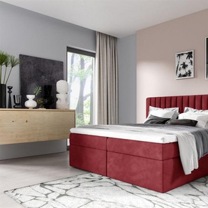 Boxspringbett Schlafzimmerbett LINNEA 200x220cm Stoff Rot inkl. Bettkasten