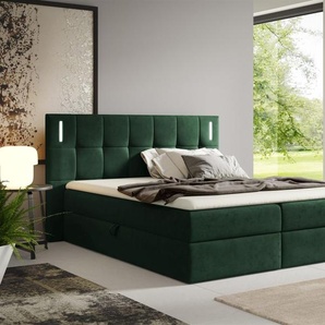 Boxspringbett Schlafzimmerbett MARTIM 140x200cm in Stoff Fresh Flaschengrün