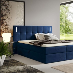 Boxspringbett Schlafzimmerbett MARTIM 200x200cm in Stoff Fresh Dunkelblau