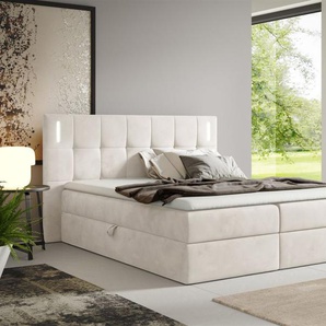Boxspringbett Schlafzimmerbett MARTIM PREMIUM 160x200cm Stoff Fresh Altweiß