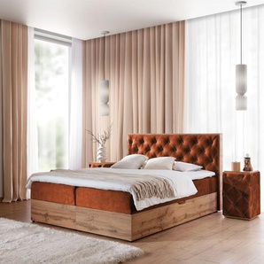 Boxspringbett Schlafzimmerbett MAXIMO 160x220cm in Stoff Torre Ziegelrot