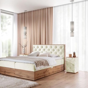 Boxspringbett Schlafzimmerbett MAXIMO 180x200cm in Stoff Torre Creme