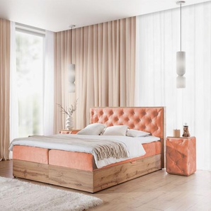 Boxspringbett Schlafzimmerbett MAXIMO 200x220cm in Stoff Torre Koralle