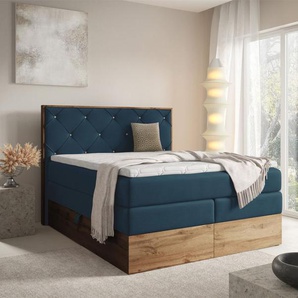 Boxspringbett Schlafzimmerbett NAVEL 180x200cm in Stoff Rouge Dunkelblau