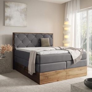 Boxspringbett Schlafzimmerbett NAVEL 180x200cm in Stoff Rouge Dunkelgrau