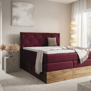 Boxspringbett Schlafzimmerbett NAVEL 200x200cm in Stoff Rouge Bordeauxrot