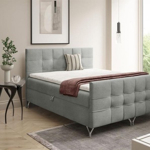 Boxspringbett Schlafzimmerbett PERLA 180x200cm Stoff Coral Grau