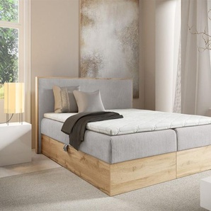 Boxspringbett Schlafzimmerbett ROLAND 180x200cm in Stoff Lincoln Hellgrau