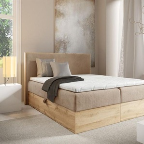 Boxspringbett Schlafzimmerbett ROLAND 180x220cm in Stoff Lincoln Hellbraun