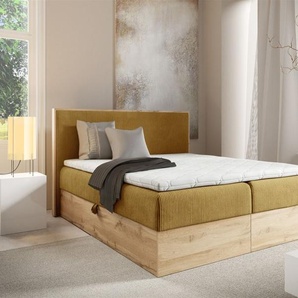 Boxspringbett Schlafzimmerbett ROLAND 200x220cm in Stoff Lincoln Honiggelb