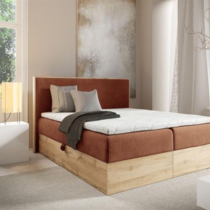 Boxspringbett Schlafzimmerbett ROLAND PREMIUM 160x220cm in Stoff Lincoln Rostbraun