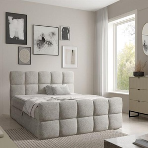 Boxspringbett Schlafzimmerbett SATINE PREMIUM 140x220cm Stoff Coral Beige