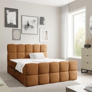 Boxspringbett Schlafzimmerbett SATINE PREMIUM 200x200cm Stoff Coral Cognac