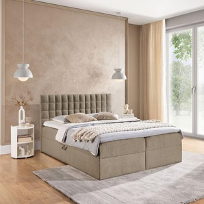 Boxspringbett Schlafzimmerbett TORIBO 180x220cm Stoff Coral Dunkelbeige