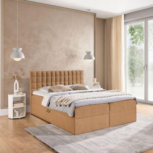 Boxspringbett Schlafzimmerbett TORIBO PREMIUM 180x200cm Stoff Coral Apricot