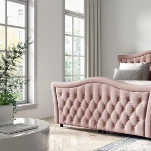 Boxspringbett Schlafzimmerbett TURHAN 140x200cm Stoff Elisa Velvet Rosa