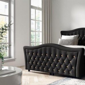 Boxspringbett Schlafzimmerbett TURHAN 140x200cm Stoff Elisa Velvet Schwarz