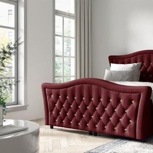 Boxspringbett Schlafzimmerbett TURHAN 160x200cm Stoff Elisa Velvet Bordeauxrot
