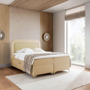 Boxspringbett Schlafzimmerbett WILLOW 200x200cm Stoff Puente Gelb